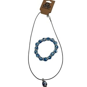 Lucky Eye Blue Evil Eye glass Necklace and Bracelet Set